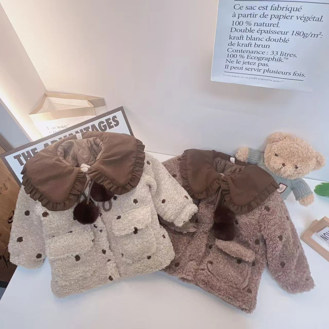 【自营｜羊羔毛绗棉保暖 森韩系波点 】儿童冬款毛毛衣外套1112008