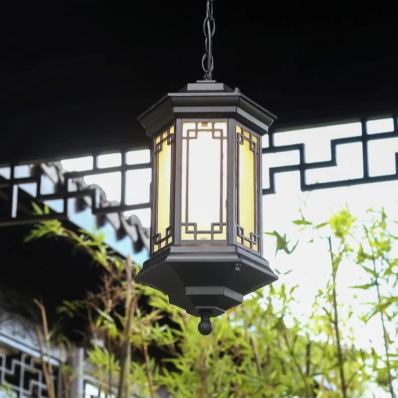 太阳能户外防水花园别墅走廊过道灯新中式复古阳台凉亭吊灯室外灯
