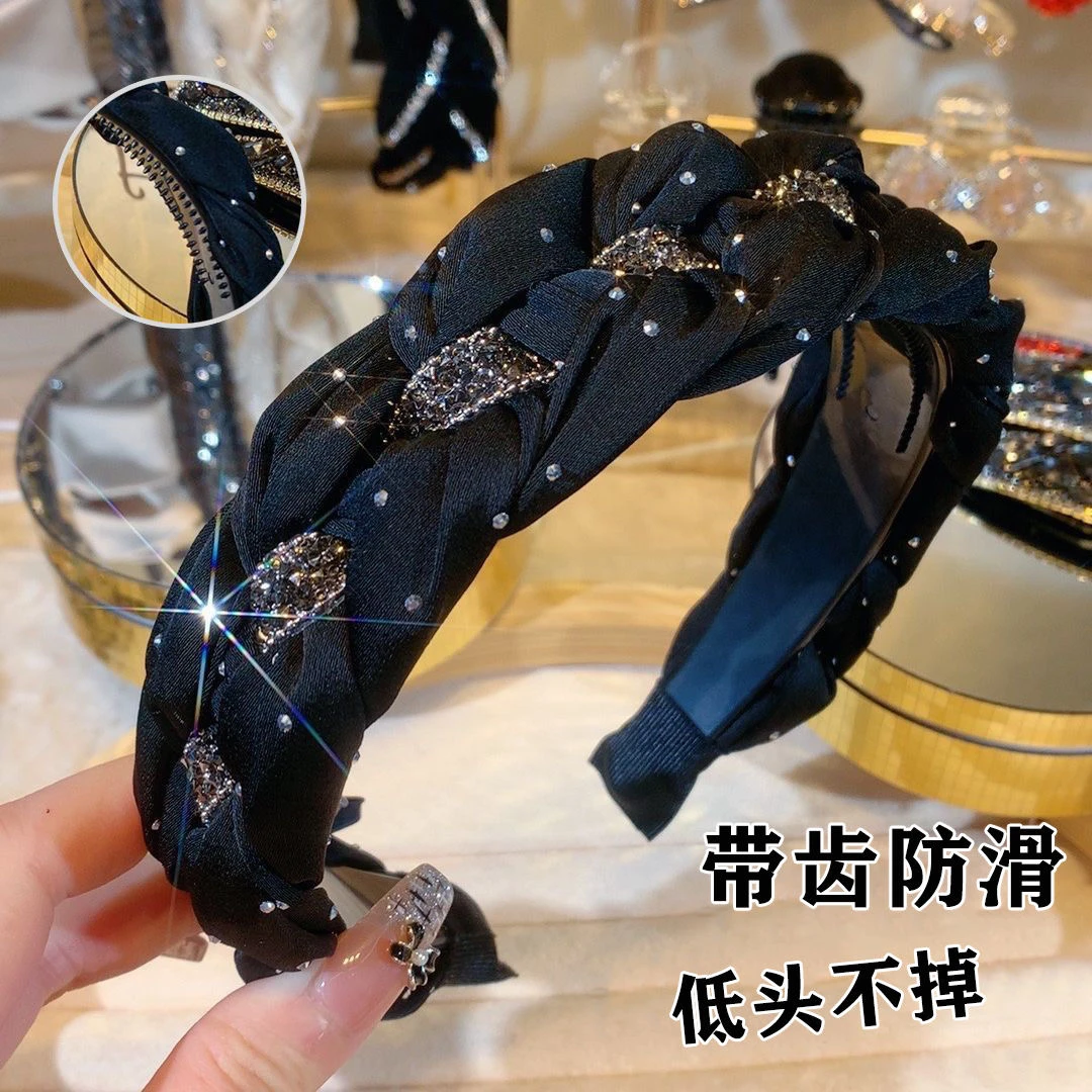 黑色水钻麻花发箍女高级感外出百搭发卡头饰洗脸化妆压发头箍发捆