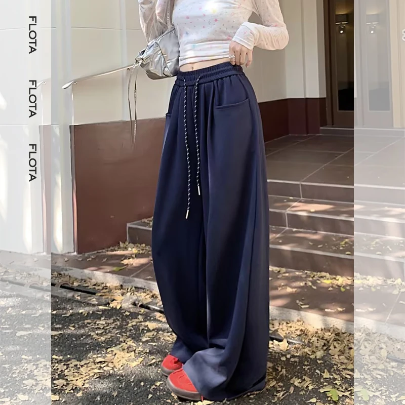 【flota】简约抽绳松紧腰休闲风长裤垂感别致街舞拖地裤新款0035