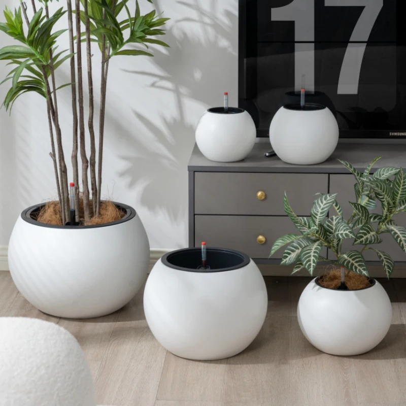 创意球形花盆塑料圆形大肚子盆高档精致无孔不漏水储水懒人自吸水