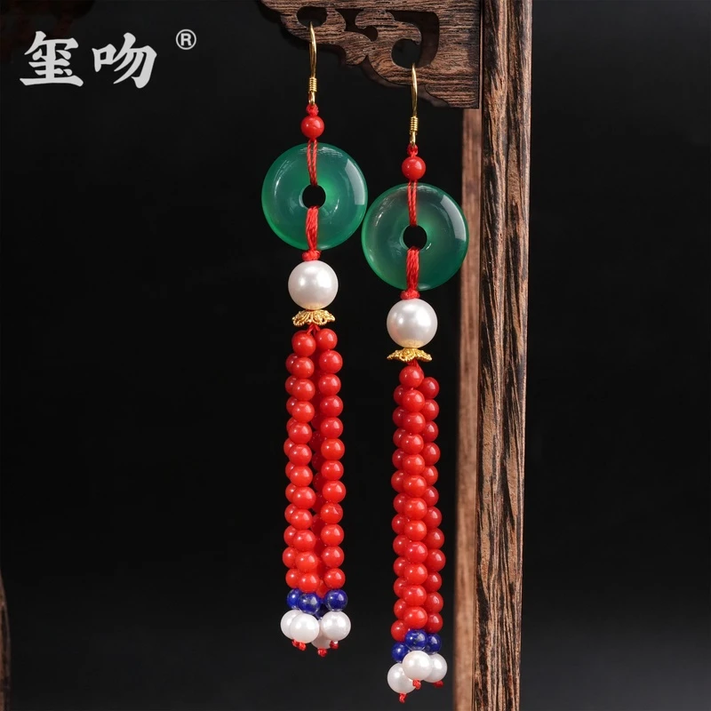 【玺吻】s925银 玉扣平安 天然绿玛瑙平安扣耳坠