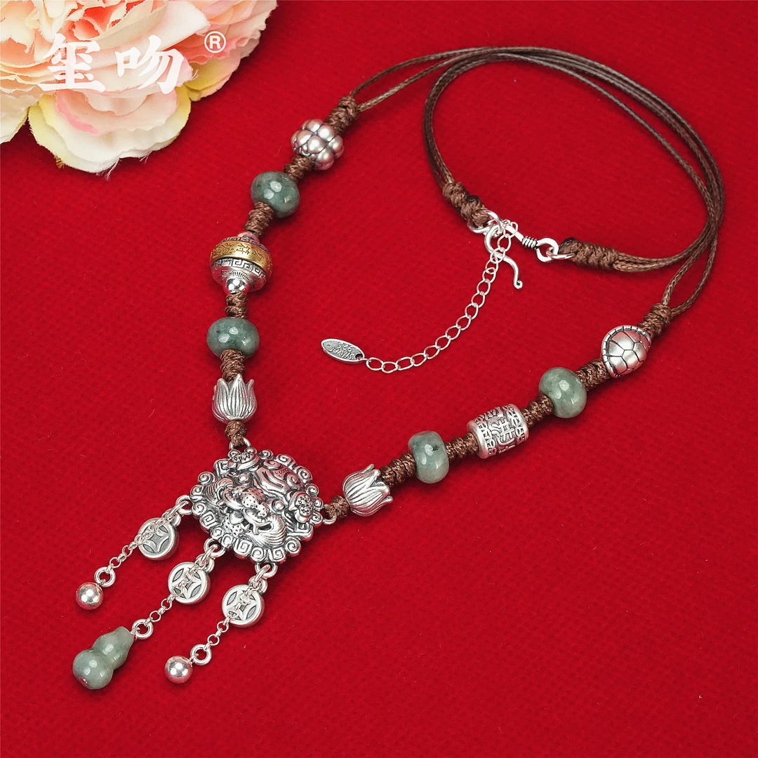 坠链均925银 【玺吻】s925银 醒狮献瑞 手工编织醒狮项链（约50cm）