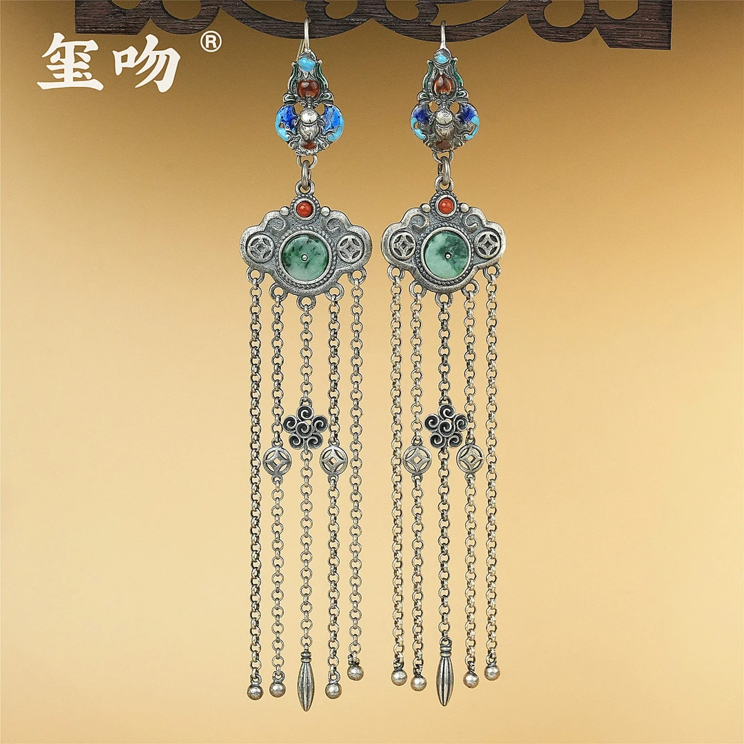 925银耳饰 【玺吻】s925银 翩翩来福纯银祥云流苏耳坠 (长约13.5cm)