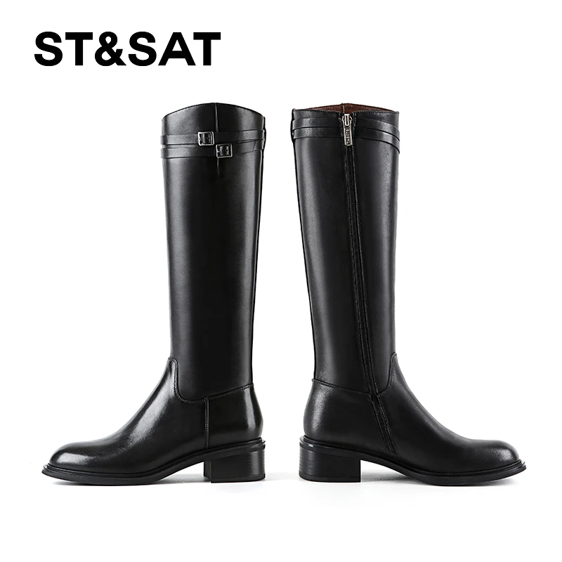 St&Sat/星期六秋冬时尚全牛皮风格长靴时尚女长靴