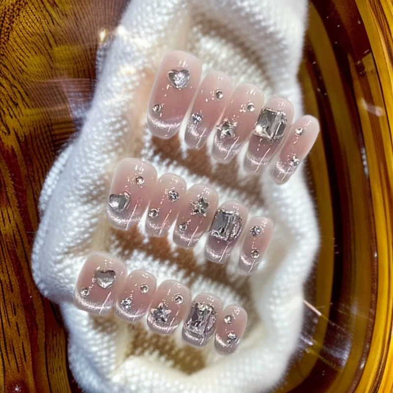 白月光纯手工光疗穿戴甲批发成品重复使用美甲贴片可拆卸