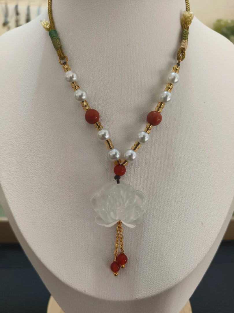 岫玉富贵花项链吊坠气质百搭新中式（多样式发货）