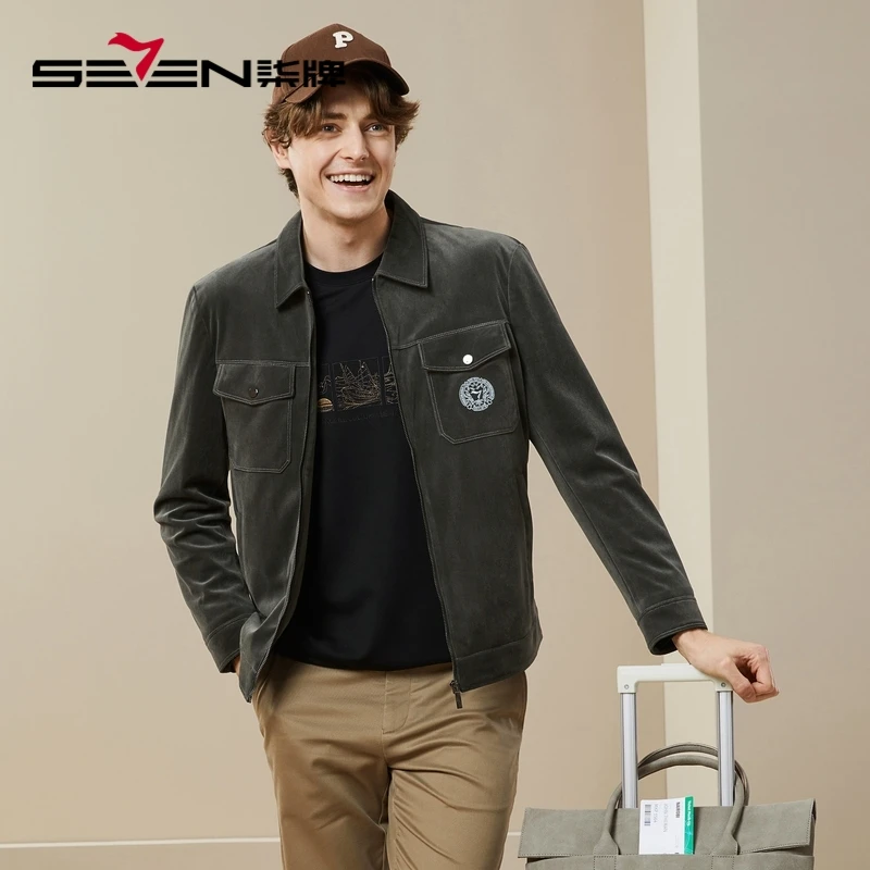 【灯芯绒】柒牌夹克男士2025秋季新款时尚休闲工装风翻领茄克外
