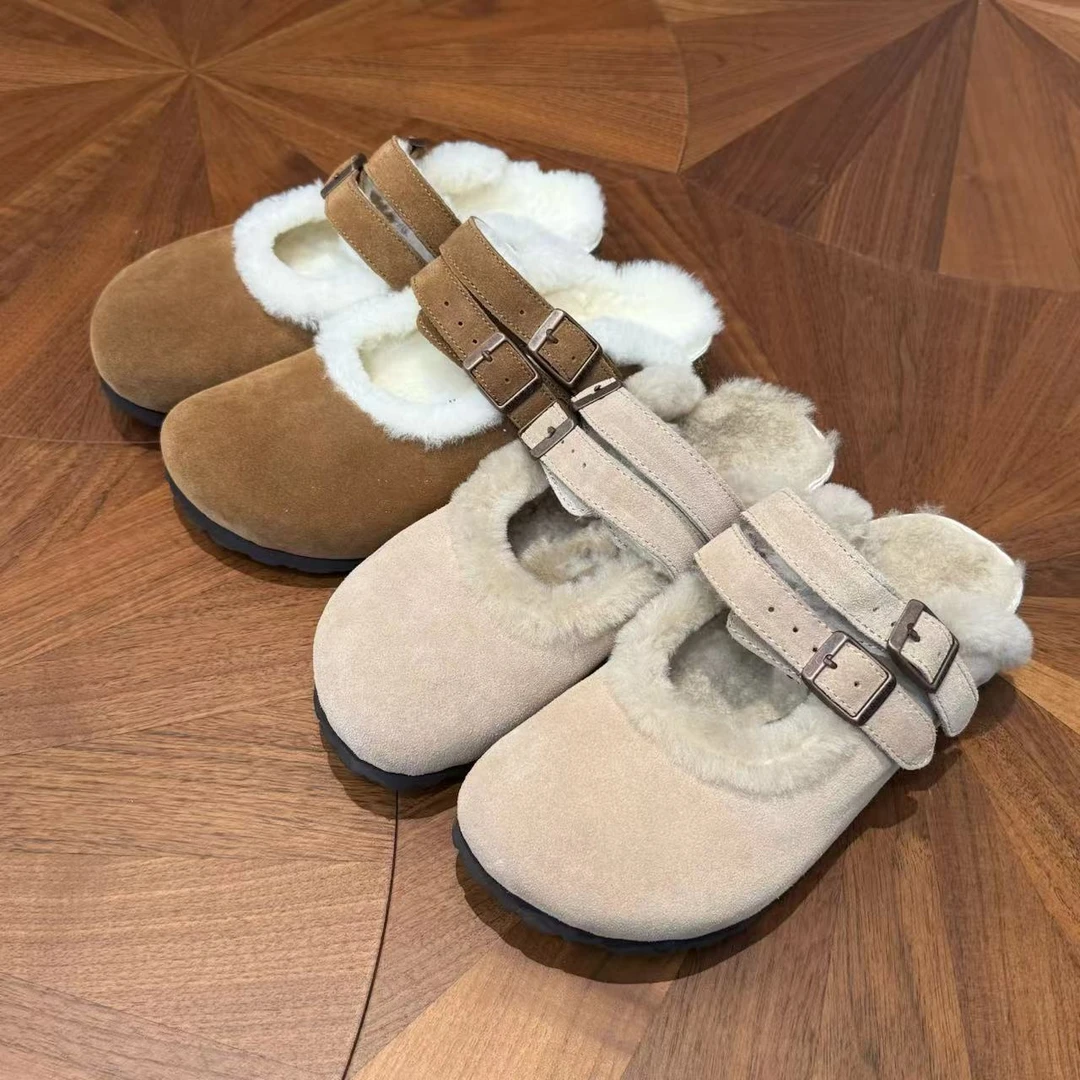 漫颜刘2024年秋季新品皮毛一体包头拖鞋休闲防滑白色保暖外穿拖鞋