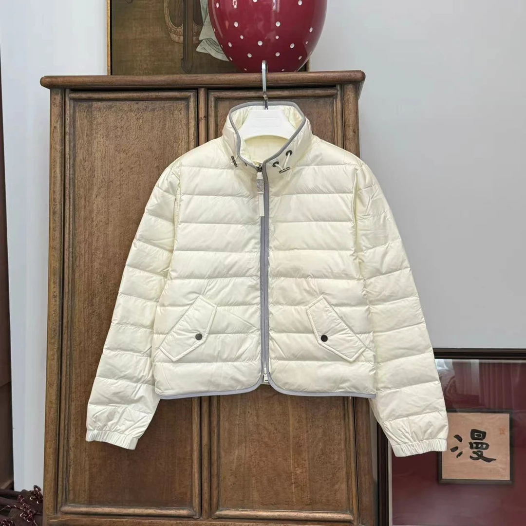 漫颜刘2024年秋季新款白色鹅绒羽绒服立领休闲百搭双拉头羽绒服