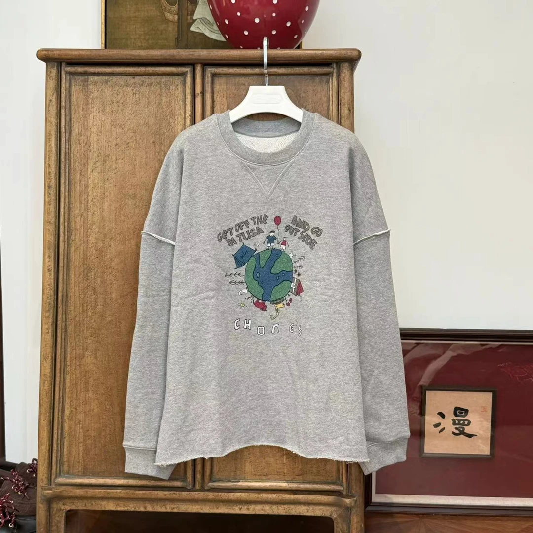 漫颜刘2024年秋冬新款纯棉卡通灰色卫衣休闲百搭上衣字母时尚卫衣