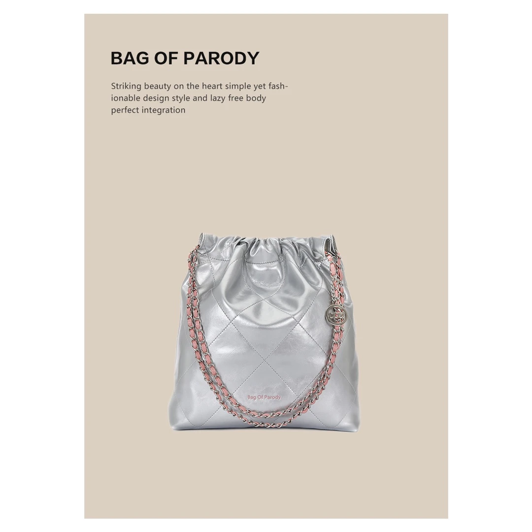 bagofparody菱格托特水桶包2024新款大容量垃圾袋时尚百搭单肩包