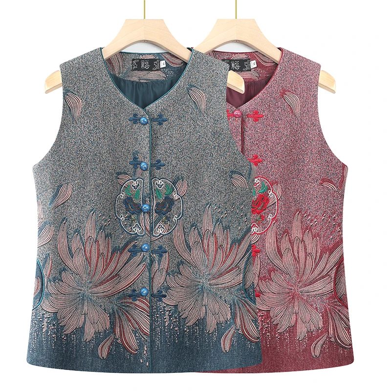 时尚洋气中老年妈妈装春秋季装复古马夹奶奶装坎肩老太太外穿马甲