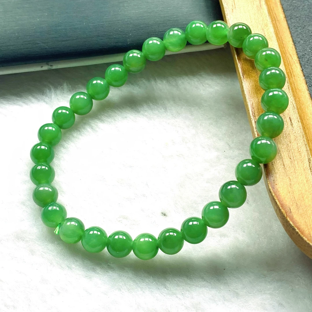 天然和田玉碧玉苹果绿6mm果绿色单圈玉手串手链素圈搭黄金木珠DIY