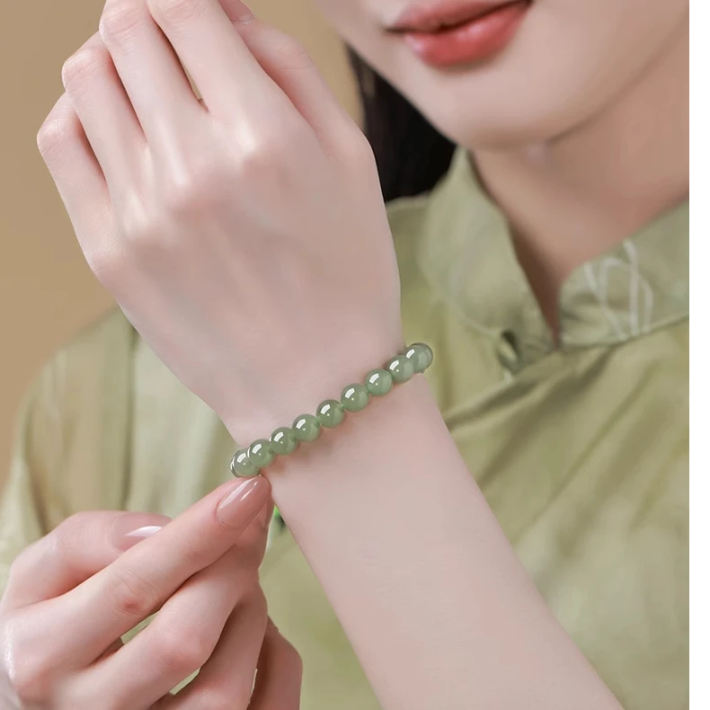 年货节天然和田玉晴水8MM单圈多色玉手串链绿色串珠明星孙仟同款