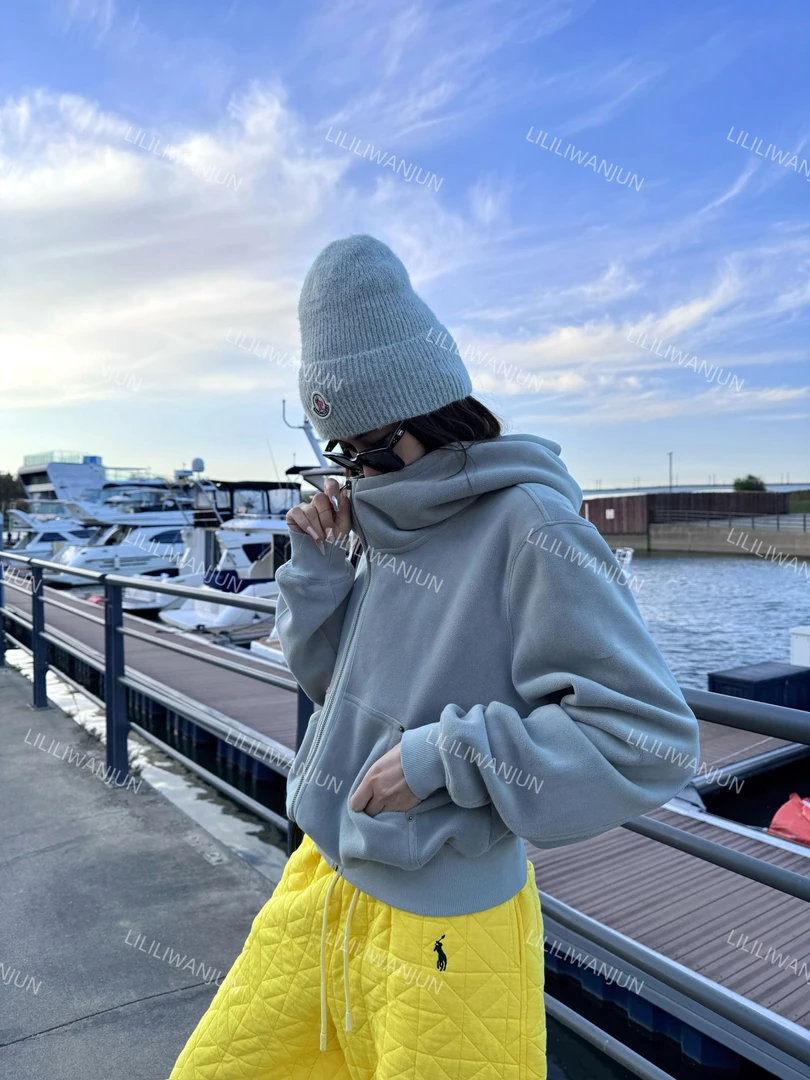 婉君【大毛毯】韩版加厚运动时尚宽松连帽拉链卫衣外套LWJ24D4C2382