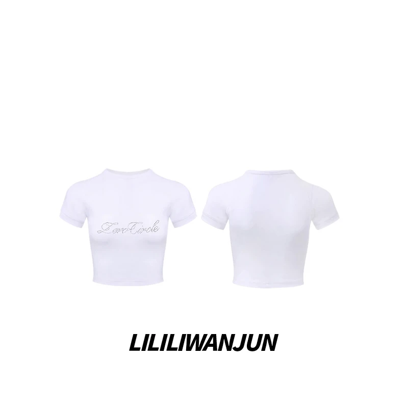 婉君【夏日圆舞曲】字母烫钻夏款百搭显瘦简约T恤上衣LWJ24B2T910