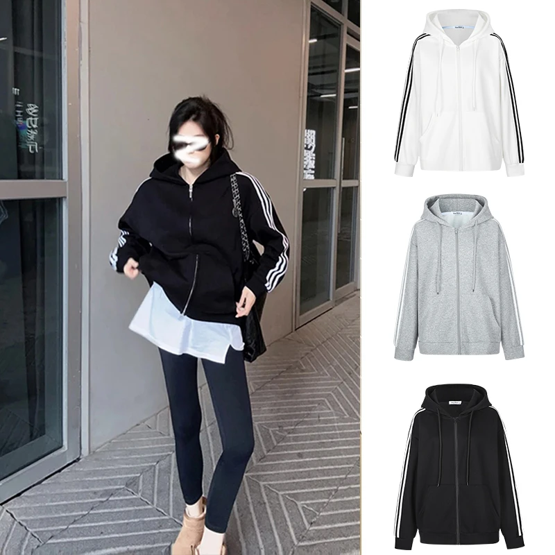 Moses Queen/魔西女王美式复古杠条连帽卫衣高级感慵懒风宽松外套