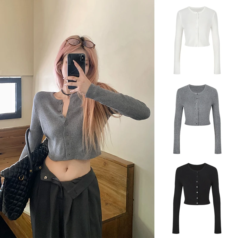 Moses Queen/魔西女王针织开衫女秋修身长袖短款毛衣外套甜辣上衣