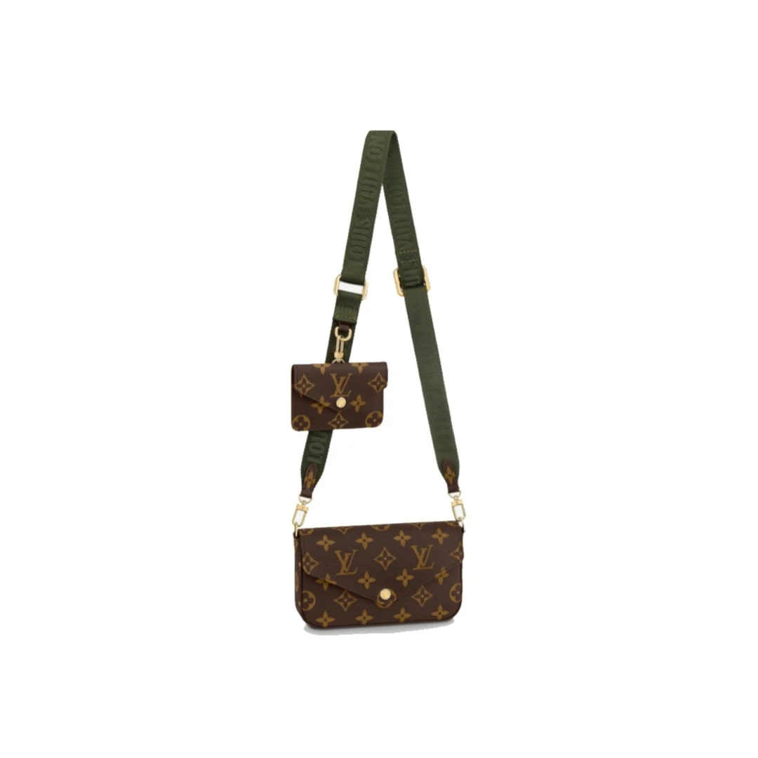 99新 LouisVuitton/路易威登 三合一宽肩带老花单肩包 /防尘袋