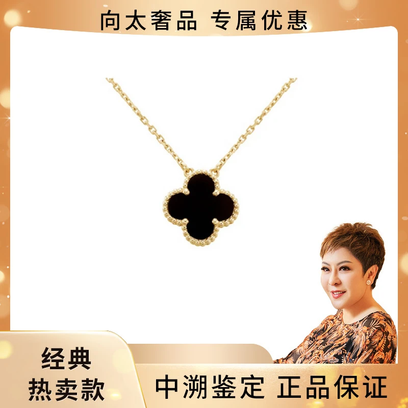 99新 梵克雅宝 四叶草中号黑玛瑙/白贝母/绿孔雀石/红玉髓项链