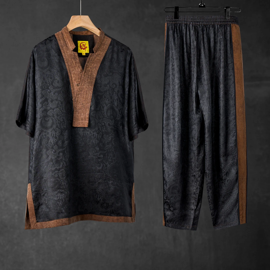 【云纱上品】设计师款男士中国风复古香云纱短袖上衣-1027