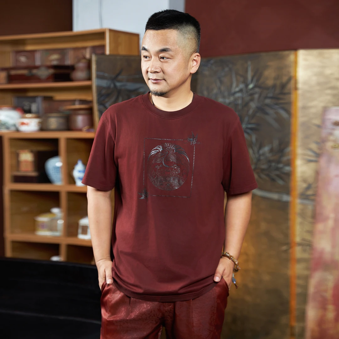 【云纱上品】设计师款男女 国潮 仙鹤纹 纯棉T恤-5139