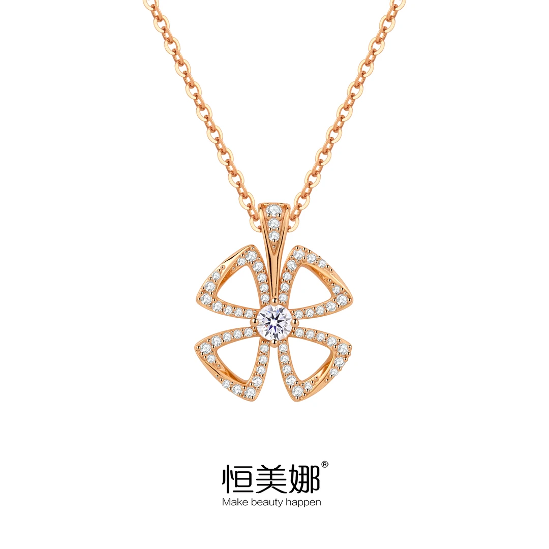 恒美娜 坠链均925银莫桑石 风信子项链气质轻奢时尚百搭小众旋转