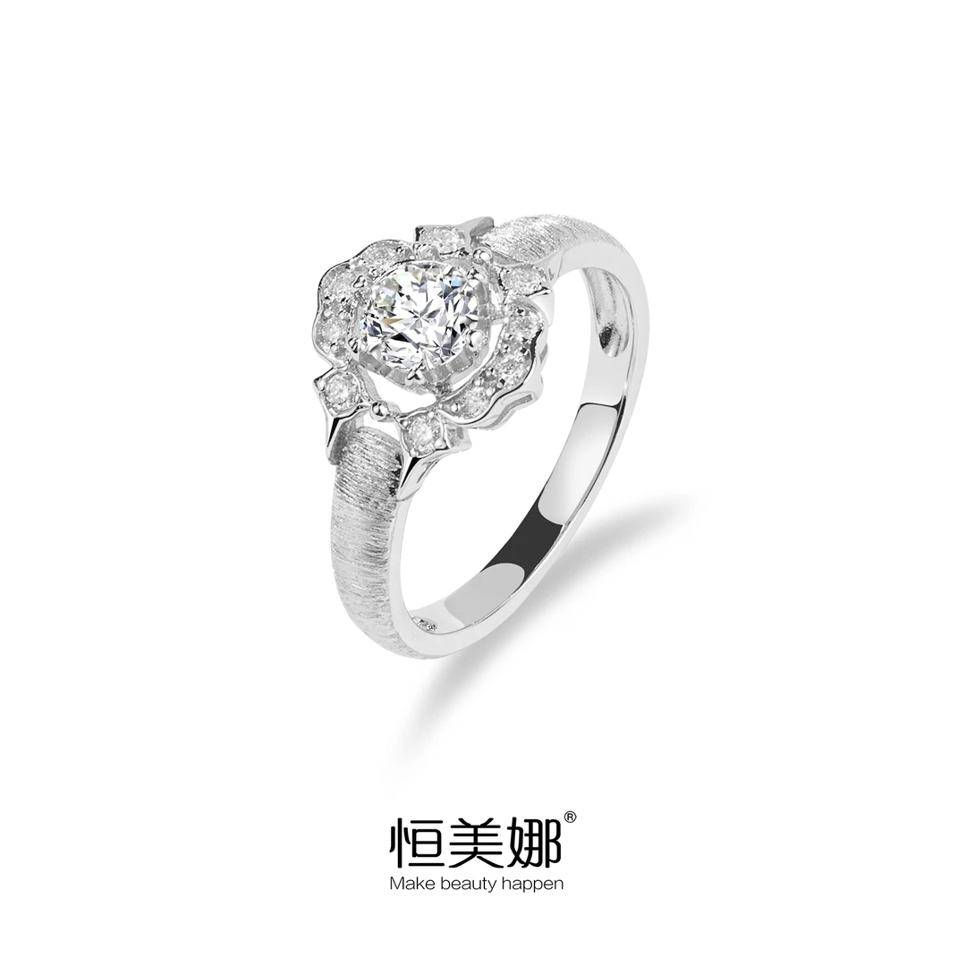 恒美娜 925银莫桑石戒指 拉丝唯镶戒指气质轻奢时尚百搭小众精致