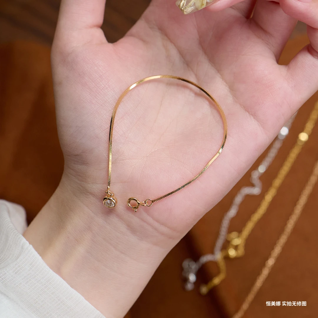 恒美娜 925银莫桑石手链 蛇骨泡泡手链百搭夏季穿搭首饰搭配女款