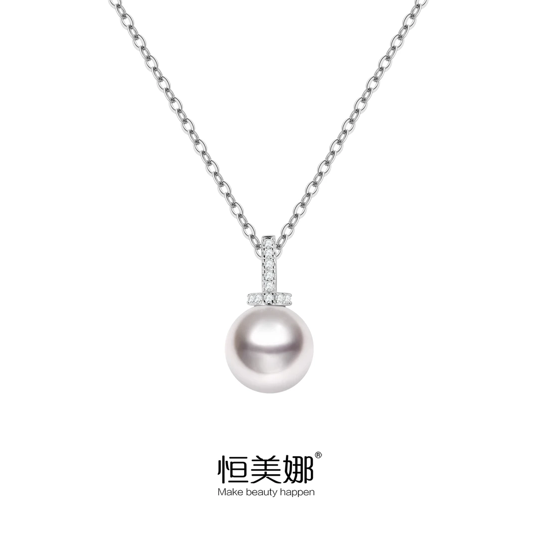 恒美娜 坠链均925银仿珍珠 碧梦珠珠项链气质白色轻奢时尚百搭女