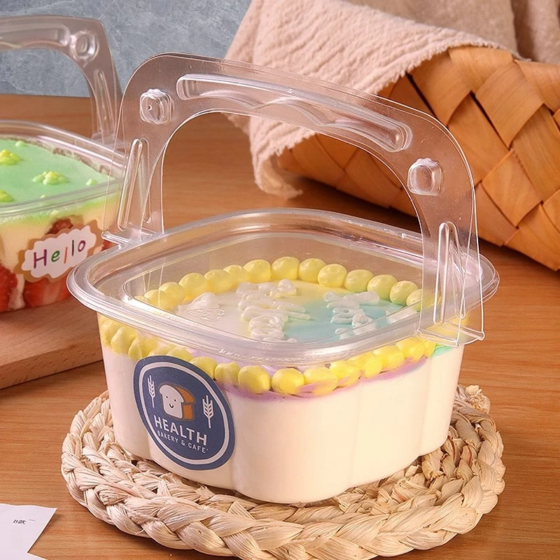 网红包装盒透明儿童手提花篮蛋糕豆乳千层提拉米苏冰粉打包盒子