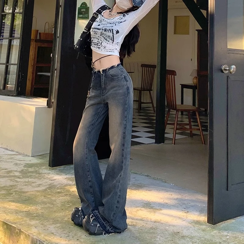 美式复古喇叭牛仔裤女款夏季2025新款薄款低腰毛边拖地马蹄裤子