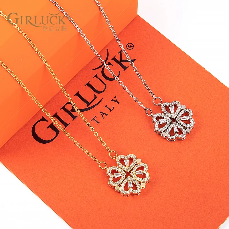 GIRLUCK 钛钢项链 意大利幸运女神-满镶一款两戴坠链
