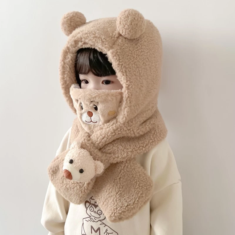 儿童帽子围脖一体男童可爱口罩加厚毛绒女宝宝洋气百搭冬季保暖帽