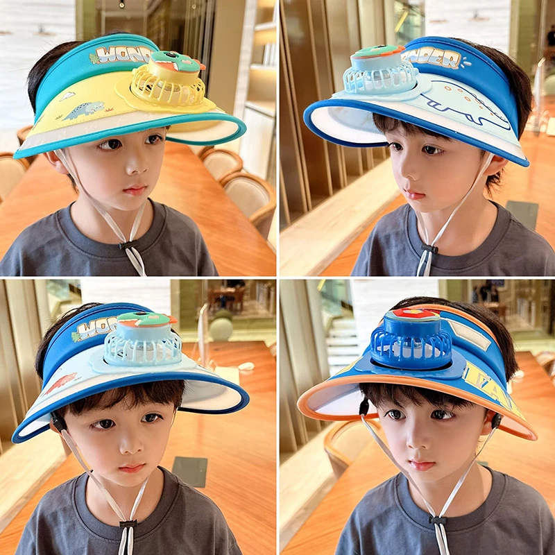 儿童帽子夏季男童6-12岁帅气空顶风扇帽宝宝遮阳防晒帽女童太阳帽