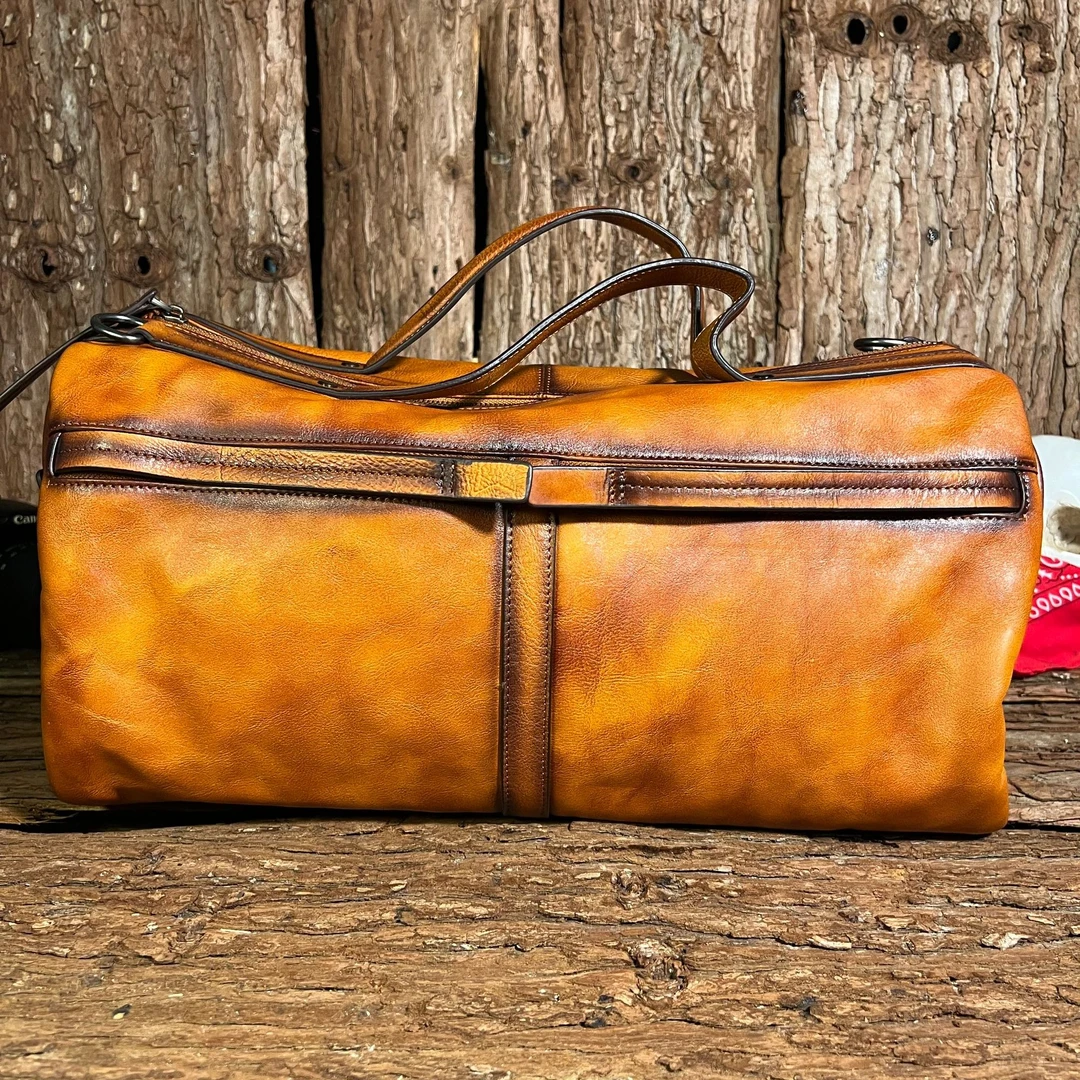 单肩男士真皮棕色复古手拎包A73