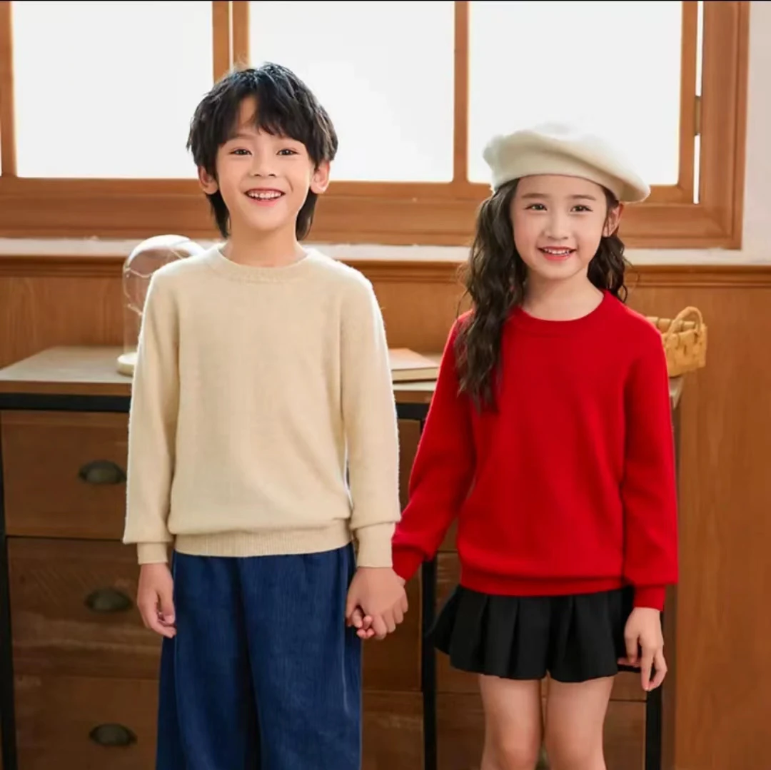 【低圆领】儿童中厚纯羊毛衫针织纯色秋冬百搭保暖洋气毛衣打底衫