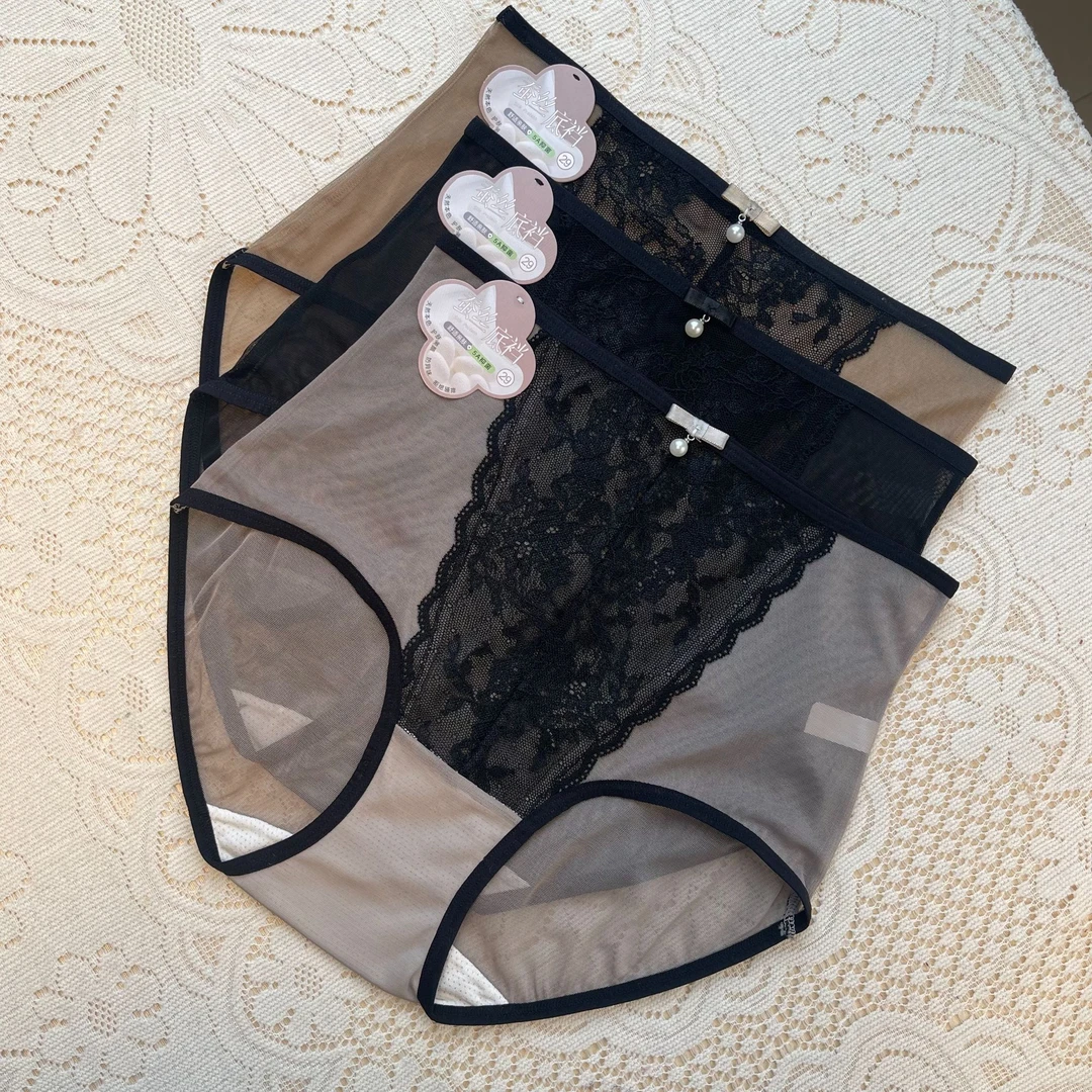 超薄【3条装】2239-蕾丝高腰夏季显瘦性感舒适透气薄款无痕女士内裤