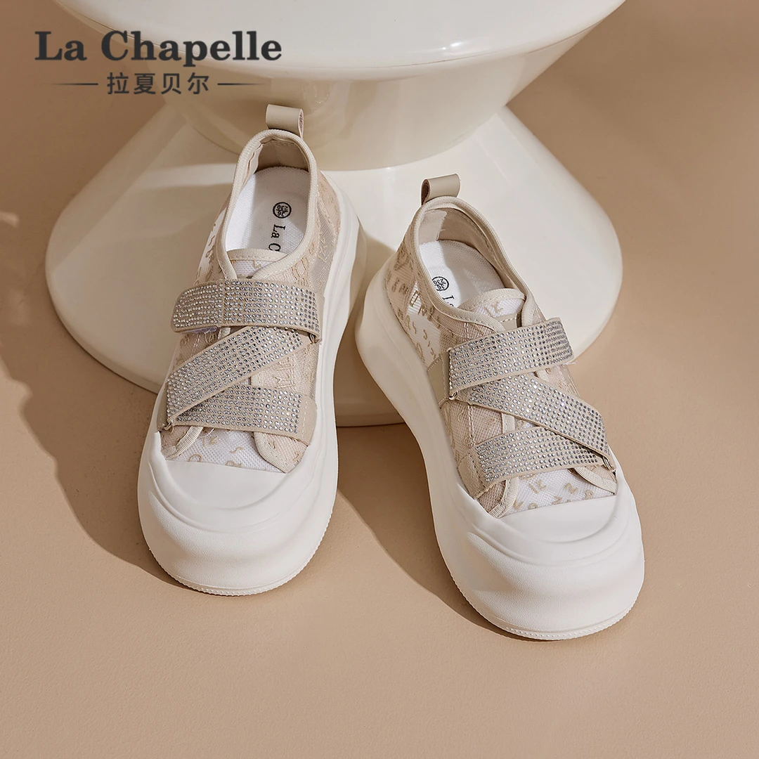 拉夏贝尔时尚运动系带百搭夏季新款薄款厚底包头网面蕾丝小香风