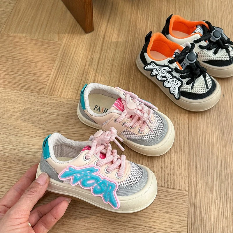 儿童拼色软底透气网鞋2024春夏新款男女童休闲鞋宝宝低帮幼儿板鞋