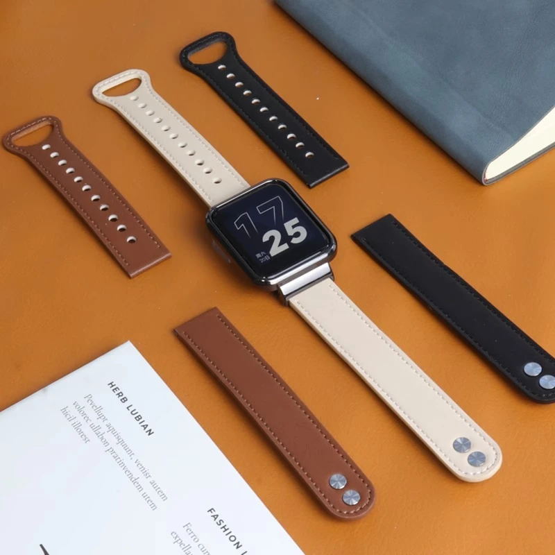 适用小米红米手表3/2表带 redmiwatch2表带 双钉皮腕带男女潮流款