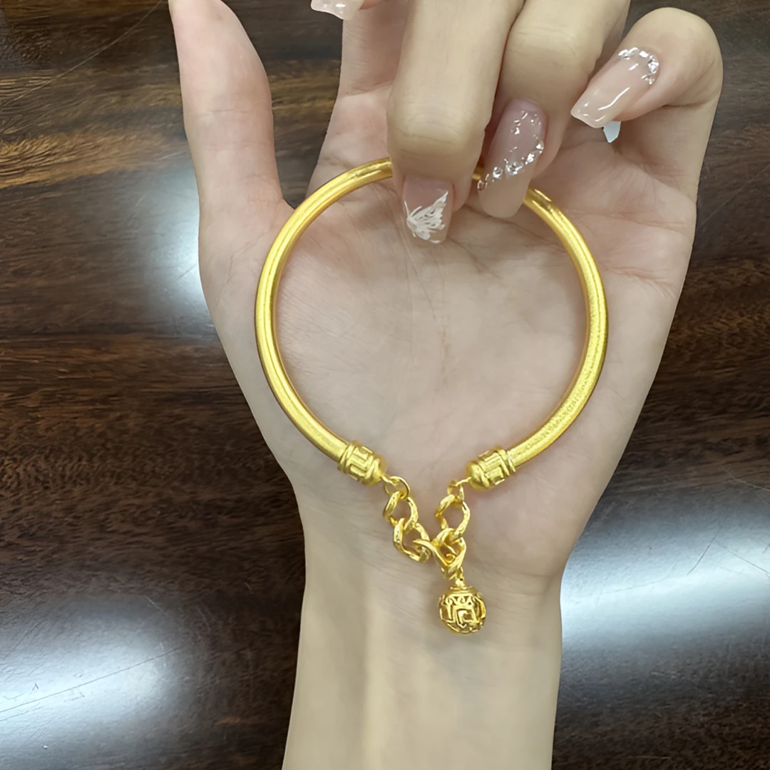 足银手镯 足银 百搭银包了金手镯宫铃手镯