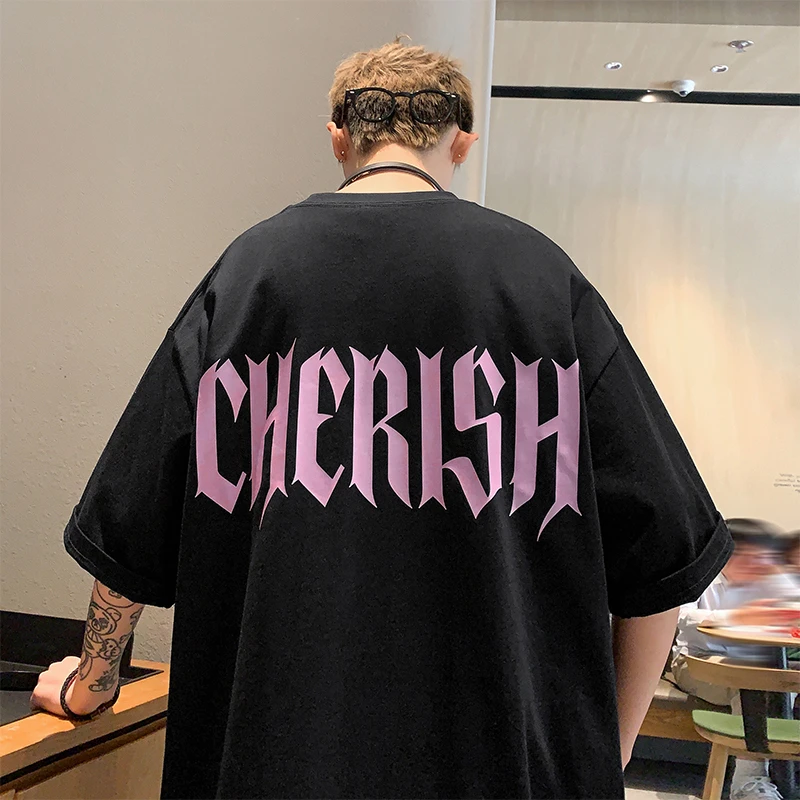 重磅字母短袖t恤男士夏季2024新款男生宽松衣服潮牌百搭男款体恤