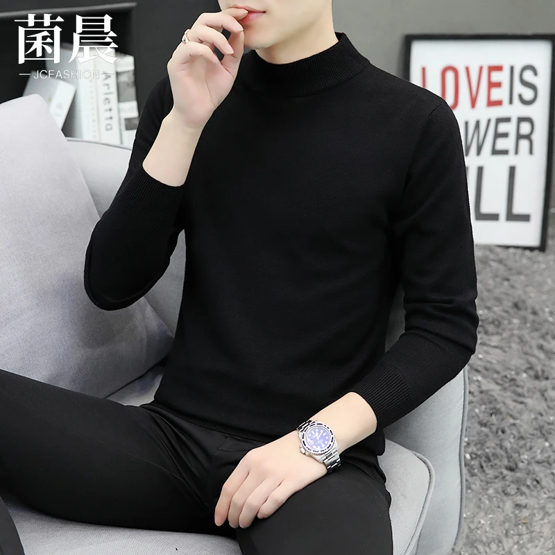 半高领男士毛衣针织衫秋冬季加绒加厚保暖内搭新款上衣服打底男装