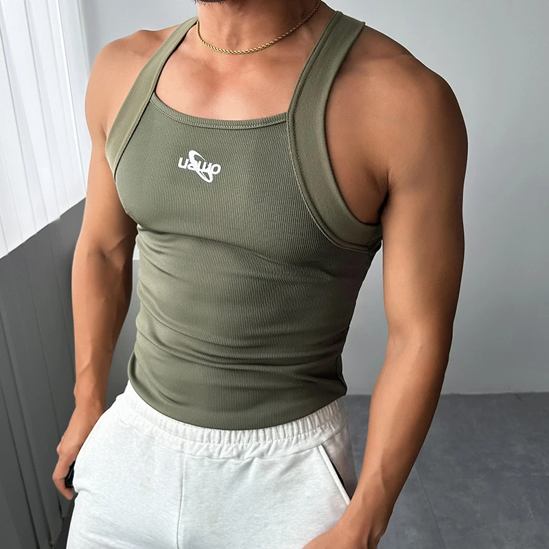 uawo夏季男拼接吊带背心运动休闲修身速干透气薄款健身无袖T恤潮