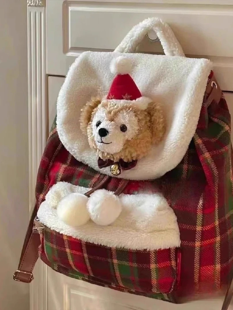 迪士尼包包女可爱2023圣诞毛绒背包达菲熊双肩包卡通生日礼物