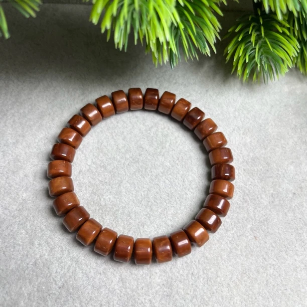 库克菩提精挑药片微倒角金轮珠单圈手串 文玩好物