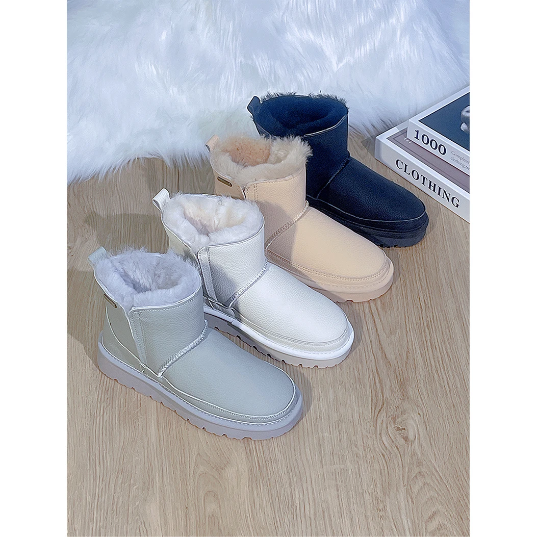 【源头工厂】防水牛皮.真皮皮毛一体2024年冬季时尚新款女款雪地靴