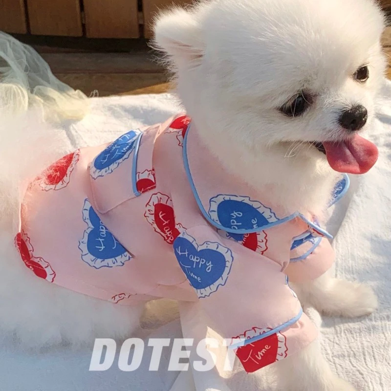 Dotest宠物服猫狗衬衫爱心睡衣透气可爱猫咪狗狗衣服四季原创